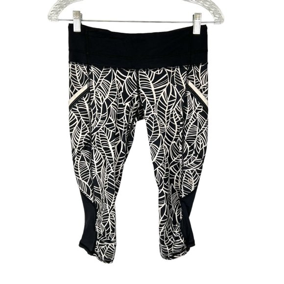 Lululemon Run A Marathon Crop II Legging Pretty Palm Black Angel Wing size 4 - Picture 1 of 12
